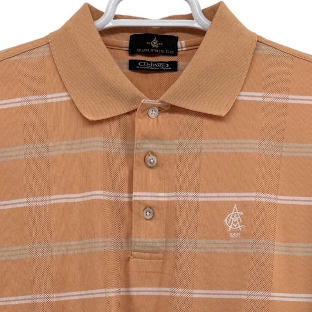 Atlanta Athletic Club DriWay Mens Orange Striped Performance Golf Polo Shirt